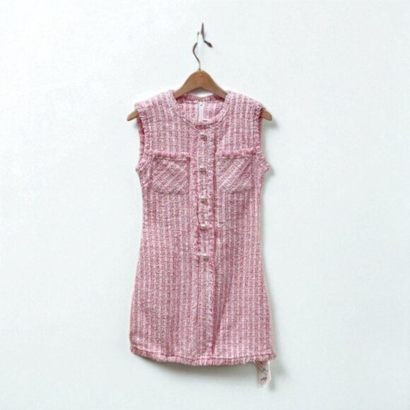 NWT J.ING Jing Pink Tweed Sleeveless Mini Dress - Picture 10 of 12